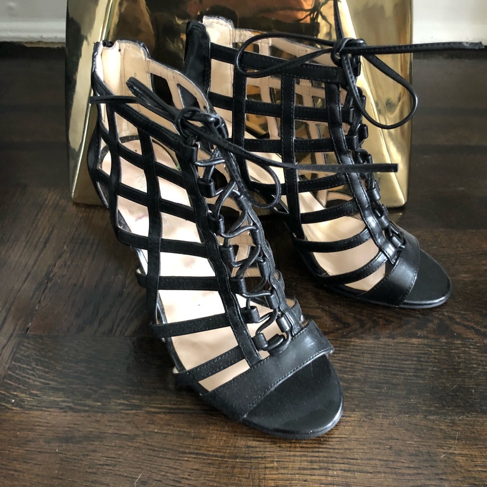 black lace up heels
